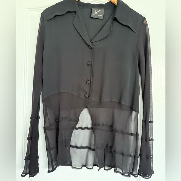 Black Sheree Asymmetrical Button Down Shirt with Notched Collar - Picture 1 of 2